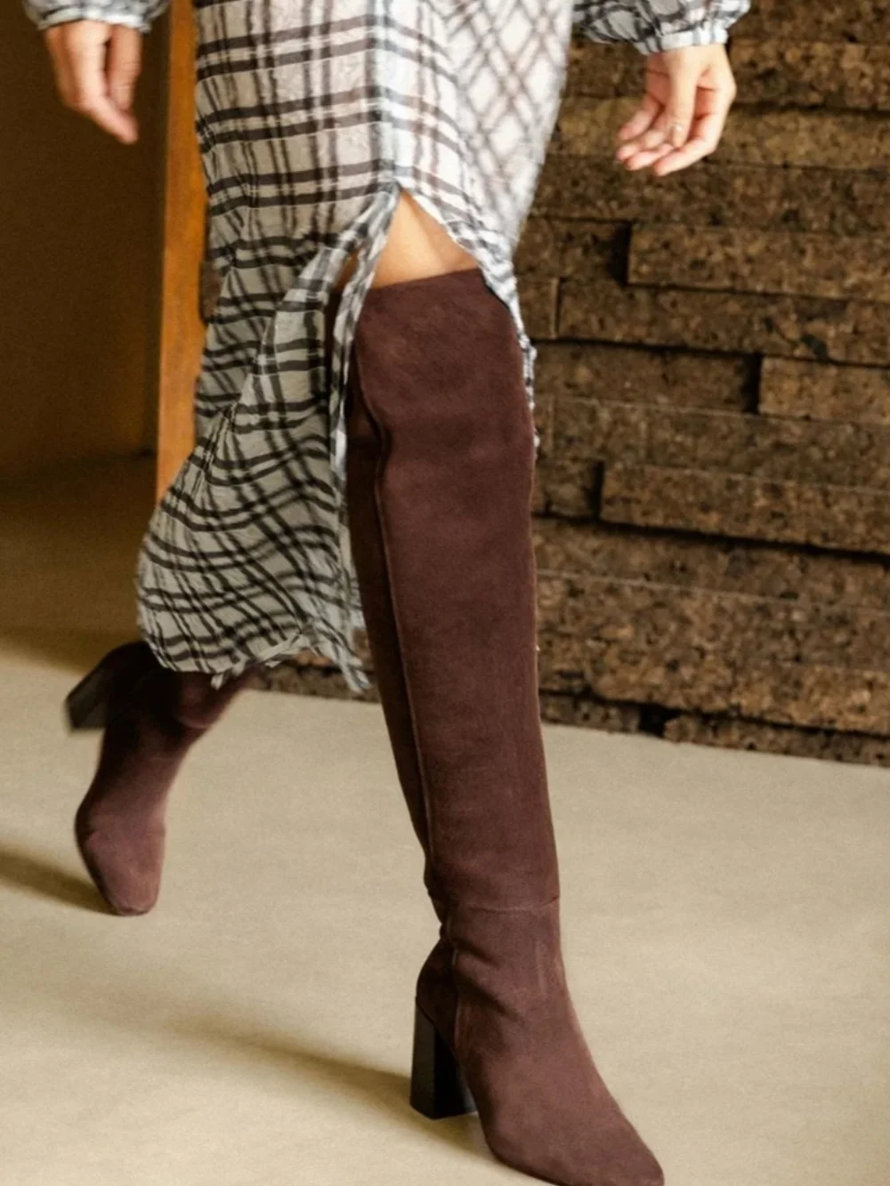 Women's Brown Over-the-Knee Block Heel Boots